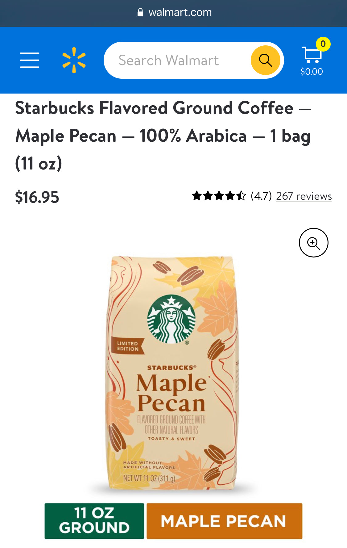 Starbucks Maple Pecan Flavoured Ground Coffee 11oz